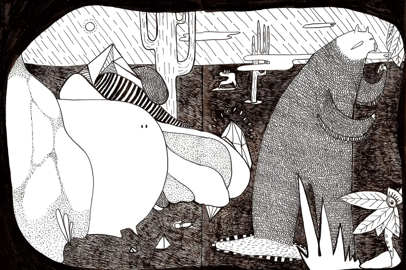 Chroniques de l'errance — la figure du voyageur émerge parmi les créatures. FREDC, 2013.