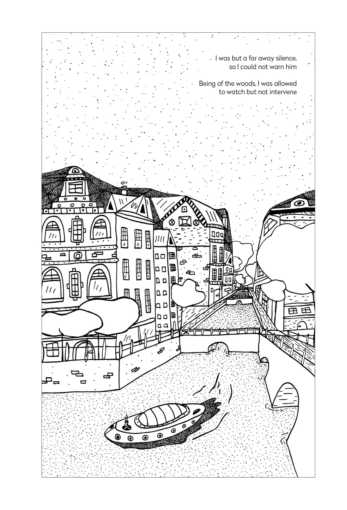 The Traveller II — The One In-Between — Quelque part : Dessin à l'encre. Frédéric Cordier (FREDC), 2016.